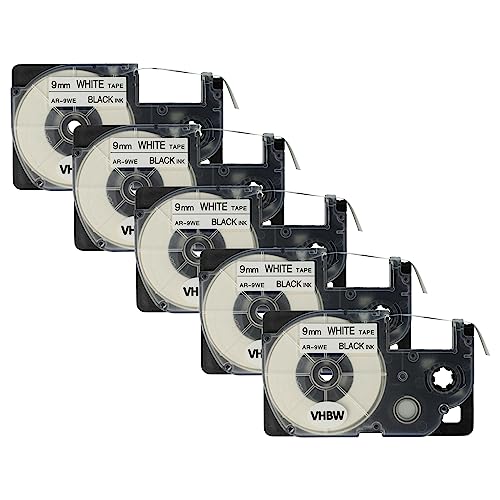 vhbw 5 x Kassette Patronen Schriftband 9mm kompatibel mit Casio KL-130, KL-200, KL-2000, KL-200E, KL-7200, KL-7400, KL-G2, KL-HD1 Ersatz für Casio XR-9WE1, XR-9WE. von vhbw