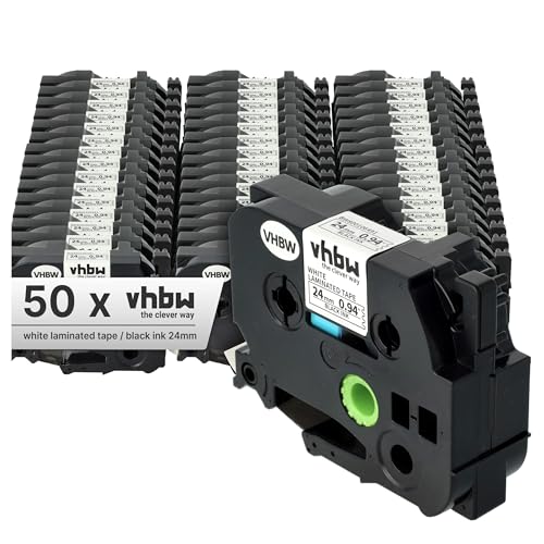 vhbw 50x Schriftband-Kassette Ersatz für Brother TZ-251, TZE-251 für Etiketten-Drucker 24mm Schwarz auf Weiß von vhbw