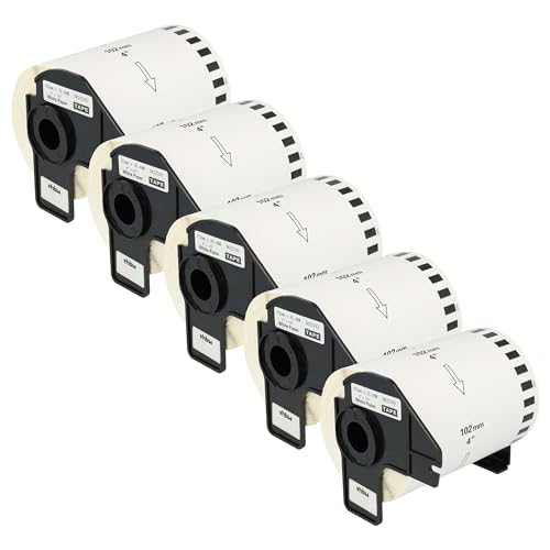 vhbw 5x Etiketten-Rolle mit Halter 102mm x 30,48m (1 Etikette) kompatibel mit Brother PT QL560VP, QL-570, QL-580, QL-580N Etiketten-Drucker von vhbw