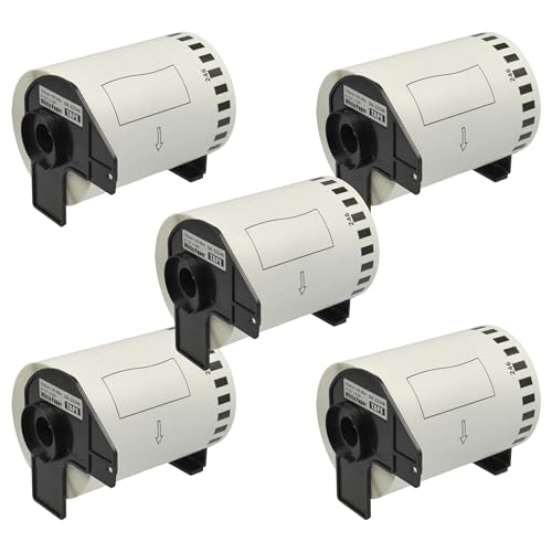 vhbw 5x Etiketten-Rolle mit Halter 103mm x 30,48m kompatibel mit Brother P-Touch QL 1110 Serie Etiketten-Drucker - Selbstklebend von vhbw