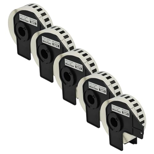 vhbw 5x Etiketten-Rolle mit Halter 29mm x 30,48m (1 Etikette) kompatibel mit Brother PT QL-570, QL-580, QL-580N, QL-650 Etiketten-Drucker von vhbw