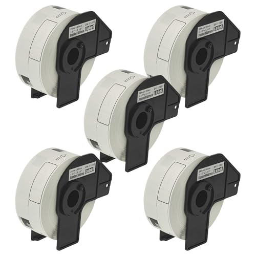 vhbw 5x Etiketten-Rolle mit Halter 29mm x 90mm (400 Etiketten) kompatibel mit Brother PT QL-700, QL-710 Etiketten-Drucker - Premium von vhbw