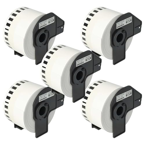 vhbw 5x Etiketten-Rolle mit Halter 54mm x 30,48m kompatibel mit Brother P-Touch QL-800, QL720NW, QL-820NWB, QL-810W Etiketten-Drucker von vhbw