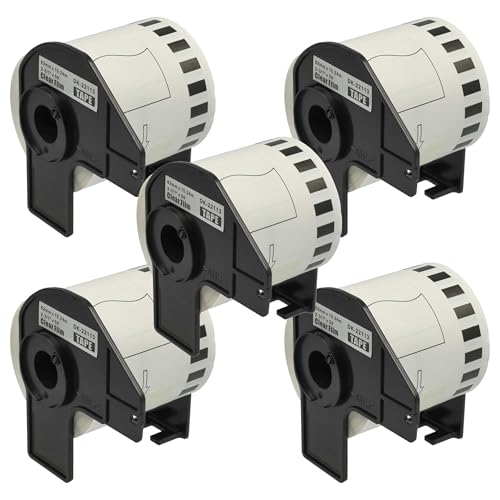 vhbw 5x Etiketten-Rolle mit Halter 62mm x 15,24m kompatibel mit Brother P-Touch QL 1100, QL 1100 C Etiketten-Drucker - Selbstklebend von vhbw