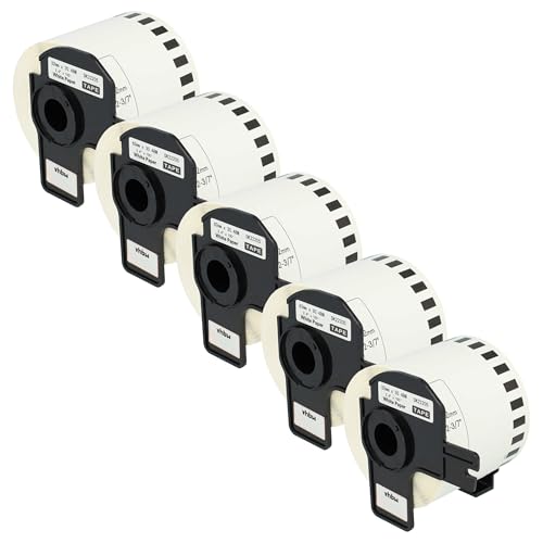 vhbw 5x Etiketten-Rolle mit Halter 62mm x 30,48m (1 Etikette) Ersatz für Brother DK-22205 für Etiketten-Drucker von vhbw