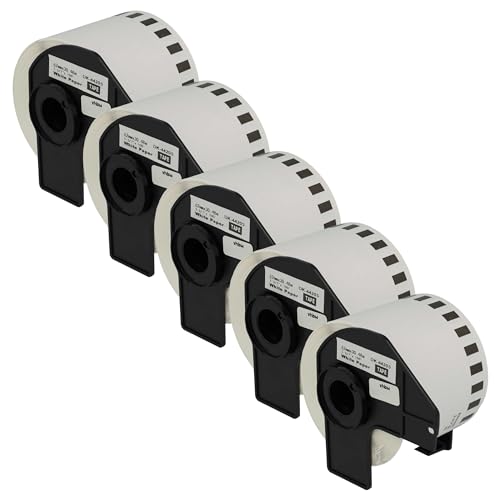 vhbw 5x Etiketten-Rolle mit Halter 62mm x 30,48m (1 Etikette) kompatibel mit Brother PT QL-570 Etiketten-Drucker - Premium, Wiederablösbar von vhbw