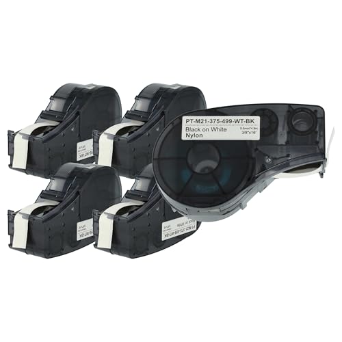 vhbw 5x Schriftband-Kassette Ersatz für Brady M21-375-499 für Etiketten-Drucker 9,53mm Schwarz auf Weiß, Nylon Cloth Polyamid von vhbw