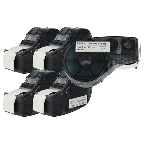 vhbw 5x Schriftband-Kassette Ersatz für Brady M21-750-595-WT für Etiketten-Drucker 6,4m x 19,05mm Schwarz auf Weiß, Vinyl von vhbw