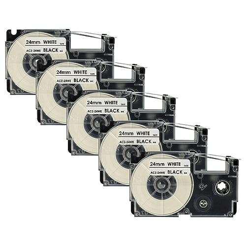 vhbw 5x Schriftband-Kassette Ersatz für Casio XR-24WE, XR-24WE1 für Etiketten-Drucker 8m x 24mm Schwarz auf Weiß von vhbw