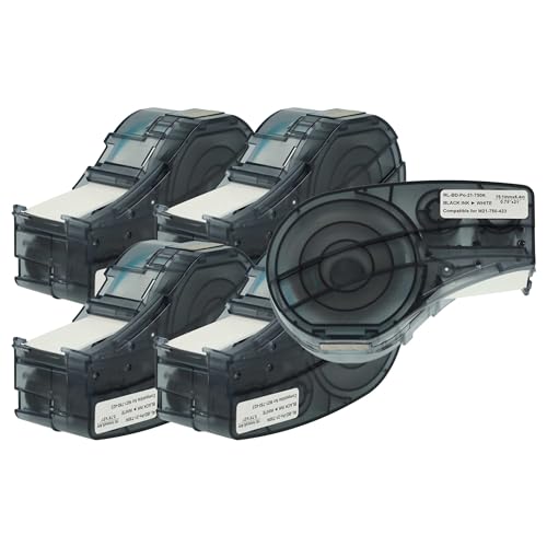 vhbw 5x Schriftband-Kassette kompatibel mit Brady BMP21-LAB, BMP21-PLUS, ID PAL, BMP21, LABPAL Etiketten-Drucker 19,05mm Schwarz auf Weiß, Polyester von vhbw