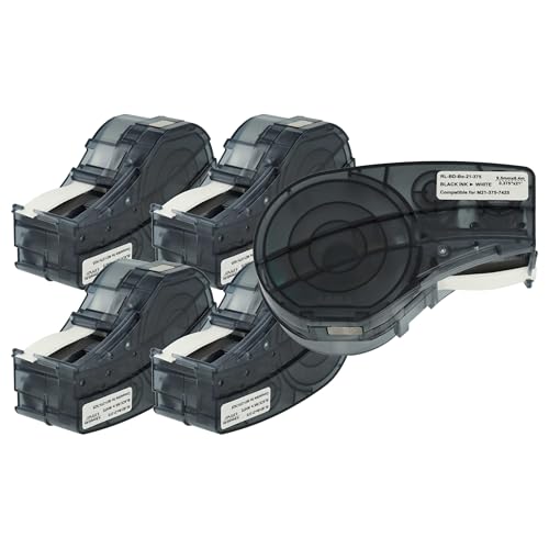 vhbw 5x Schriftband-Kassette kompatibel mit Brady BMP21-LAB, BMP21-PLUS, ID PAL, BMP21, LABPAL Etiketten-Drucker 9,5mm Schwarz auf Weiß, Polypropylen von vhbw