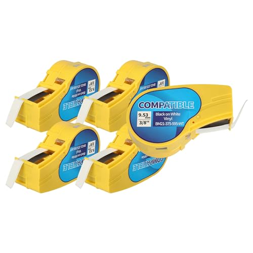 vhbw 5x Schriftband-Kassette kompatibel mit Brady M210, M210-LAB, M211 Etiketten-Drucker 9,35mm Schwarz auf Weiß, Vinyl von vhbw