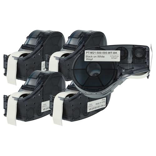 vhbw 5x Schriftband-Kassette kompatibel mit Brady M210-LAB, M211 Etiketten-Drucker 6,4m x 12,7mm Schwarz auf Weiß, Vinyl von vhbw
