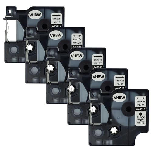 vhbw 5x Schriftband-Kassette kompatibel mit Dymo LabelPoint 200, 250, 300, 350 Etiketten-Drucker 6mm Schwarz auf Weiß von vhbw
