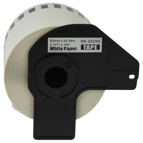 vhbw 1x Etiketten-Rolle mit Halter 62mm x 30,48m (1 Etikette) kompatibel mit Brother PT QL-500, QL-500A Etiketten-Drucker - Premium von vhbw