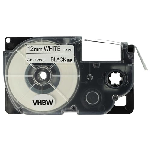 vhbw Kassette Patronen Schriftband 12mm kompatibel mit Casio KL-8100, KL-820, KL-8200, KL-C500, KL-P1000 Ersatz für Casio XR-12WE1, XR-12WE. von vhbw