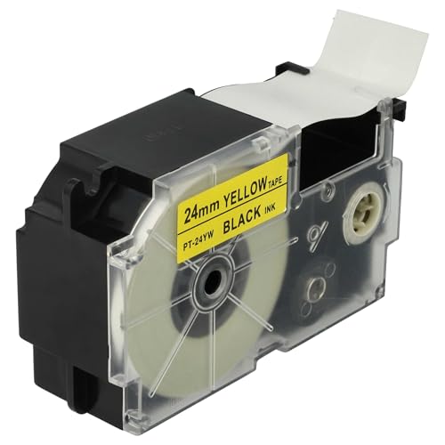 vhbw Kassette Patronen Schriftband 24 mm kompatibel mit Casio KL-820, KL-7400, KL-200E, KL-8100, KL-8200, KL-C500, CW-L300 Ersatz für XR-24YW, XR-24YW1. von vhbw