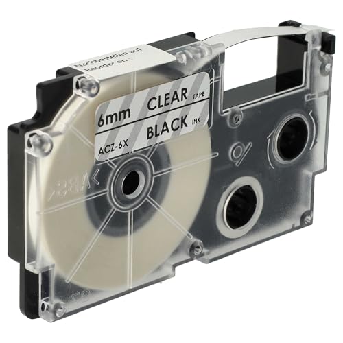 vhbw Schriftband-Kassette kompatibel mit Casio KL-130, KL-200, KL-2000, KL-200E, KL-7200, KL-7400, KL-G2, KL-HD1 8m x 6mm Schwarz auf Transparent - Ersatz für XR-6X, XR-6X1 von vhbw