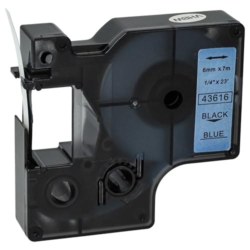 vhbw Schriftband-Kassette kompatibel mit Dymo LabelMaker PC2, PC Etiketten-Drucker 7m x 6mm Schwarz auf Blau von vhbw