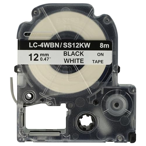 vhbw Schriftband-Kassette kompatibel mit Epson LabelWorks LW-1000P, LW-600P, LW-700, LW-500, LW-300, LW-400 Etiketten-Drucker 12mm Schwarz auf Weiß von vhbw