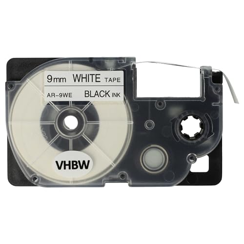 vhbw Schriftband-Kassette kompatibel mit Casio KL-8200, KL-C500, KL-P1000 Etiketten-Drucker 8m x 9mm Schwarz auf Weiß - Ersatz für XR-9WE, XR-9WE1 von vhbw