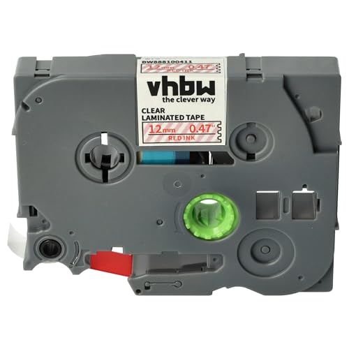 vhbw Schriftband-Kassette Ersatz für Brother TZE-132 für Etiketten-Drucker 8m x 12mm Rot auf Transparent, Laminiert von vhbw