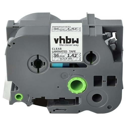 vhbw Schriftband-Kassette Ersatz für Brother TZE-161, TZ-161 für Etiketten-Drucker 8m x 36mm Schwarz auf Transparent von vhbw