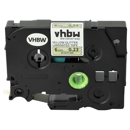 vhbw Schriftband-Kassette Ersatz für Brother TZE-611L1 für Etiketten-Drucker 8m x 6mm Schwarz auf Gelb (Glitter), Laminiert von vhbw