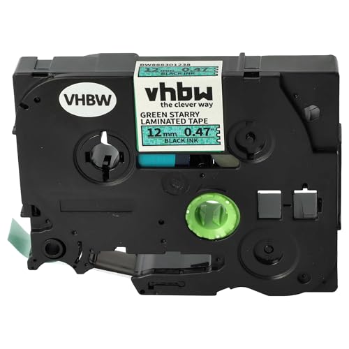 vhbw Schriftband-Kassette Ersatz für Brother TZE-731L1 für Etiketten-Drucker 8m x 12mm Schwarz auf Grün (Glitter), Laminiert von vhbw