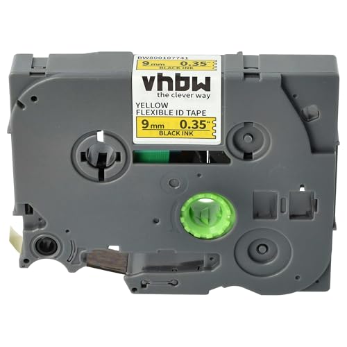vhbw Schriftband-Kassette kompatibel mit Brother PT P700, RL700S, H100LB, H100R, E100VP Etiketten-Drucker 8m x 9mm Schwarz auf Gelb, Flexibel von vhbw
