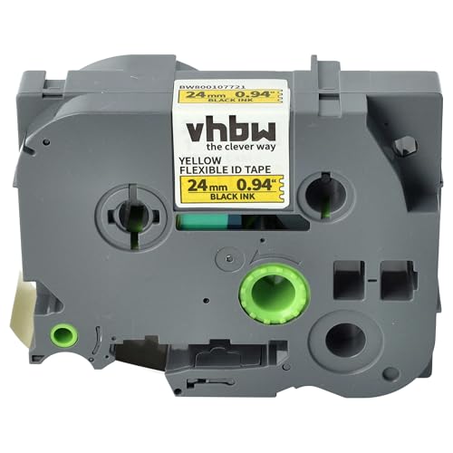 vhbw Schriftband-Kassette Ersatz für Brother TZE-FX651, TZ-FX651 für Etiketten-Drucker 24mm Schwarz auf Gelb, Flexibel von vhbw