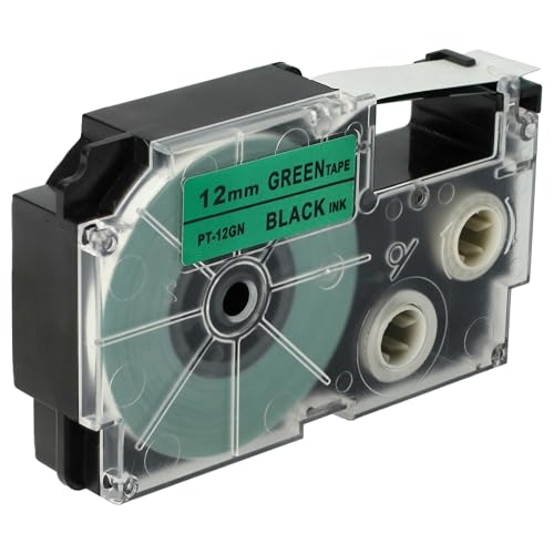 vhbw Schriftband-Kassette Ersatz für Casio XR-12GN, XR-12GN1 für Etiketten-Drucker 12mm Schwarz auf Grün von vhbw
