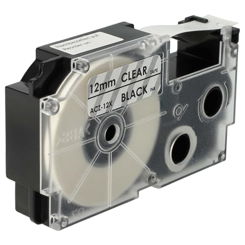 vhbw Schriftband-Kassette Ersatz für Casio XR-12X, XR-12X1 für Etiketten-Drucker 12mm Schwarz auf Transparent von vhbw