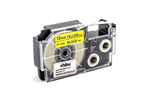 vhbw Schriftband-Kassette Ersatz für Casio XR-12YW, XR-12YW1 für Etiketten-Drucker 12mm Schwarz auf Gelb von vhbw