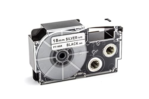 vhbw Schriftband-Kassette Ersatz für Casio XR-18SR, XR-18SR1 für Etiketten-Drucker 18mm Schwarz auf Silber, pet+ RESIN von vhbw