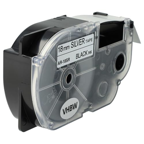 vhbw Schriftband-Kassette Ersatz für Casio XR-18SR, XR-18SR1 für Etiketten-Drucker 18mm Schwarz auf Silber, pet+ Resin von vhbw