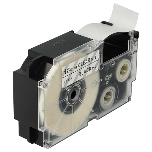 vhbw Schriftband-Kassette Ersatz für Casio XR-18X, XR-18X1 für Etiketten-Drucker 18mm Schwarz auf Transparent, pet+ RESIN von vhbw