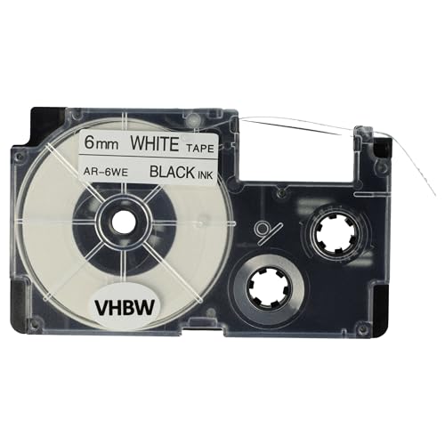 vhbw Schriftband-Kassette Ersatz für Casio XR-6WE, XR-6WE1 für Etiketten-Drucker 6mm Schwarz auf Weiß von vhbw