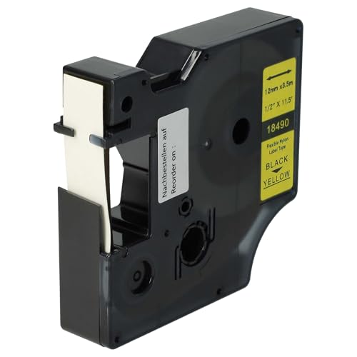 vhbw Schriftband-Kassette Ersatz für Dymo 18490 für Etiketten-Drucker 3,5m x 12mm Schwarz auf Gelb, Nylon von vhbw