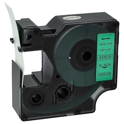 vhbw Schriftband-Kassette Ersatz für Dymo 45809, D1 für Etiketten-Drucker 7m x 19mm Schwarz auf Grün von vhbw