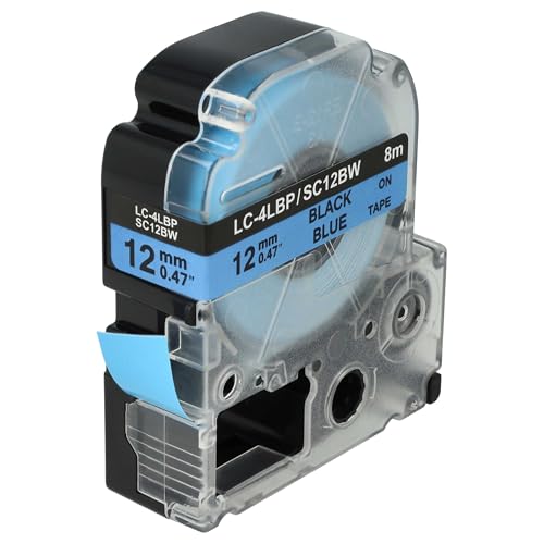 vhbw Schriftband-Kassette Ersatz für KingJim SC12BW für Etiketten-Drucker 8m x 12mm Schwarz auf Blau von vhbw