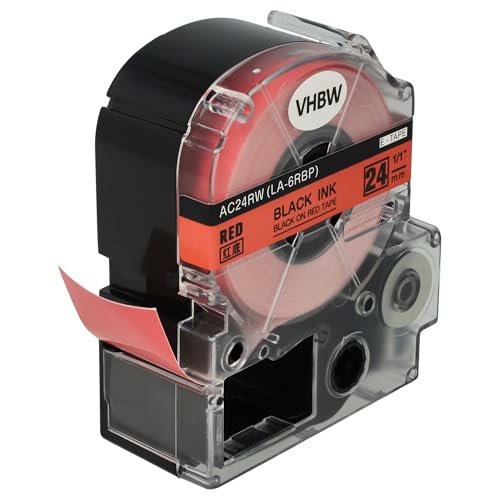 vhbw Schriftband-Kassette Ersatz für KingJim SC24RW für Etiketten-Drucker 8m x 24mm Schwarz auf Rot von vhbw