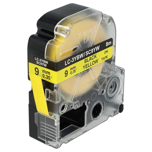 vhbw Schriftband-Kassette Ersatz für KingJim SC9GW für Etiketten-Drucker 8m x 9mm Schwarz auf Gelb von vhbw