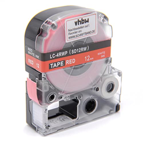 vhbw Schriftband-Kassette Ersatz für KingJim SD12RW für Etiketten-Drucker 12mm Weiß auf Rot von vhbw