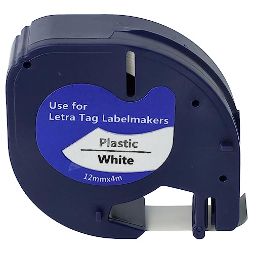 vhbw Schriftband-Kassette Plastik kompatibel mit Dymo LetraTag LT-100H, LT-100T, QX50, XR Etiketten-Drucker 12mm Schwarz auf Weiß von vhbw