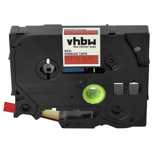vhbw Schriftband-Kassette Textil Ersatz für Brother TZERW34, TZE-RW34 für Etiketten-Drucker 4m x 12mm Gold auf Rot von vhbw