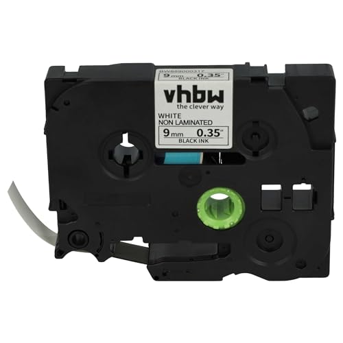 vhbw Schriftband-Kassette kompatibel mit Brother P-Touch 550, 3600, 350, 340, 540, 900, 500-Serie Etiketten-Drucker 9mm Schwarz auf Weiß, Kunststoff von vhbw