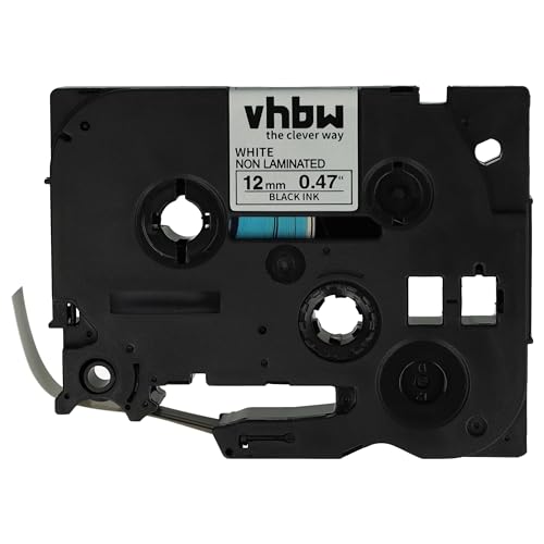 vhbw Schriftband-Kassette kompatibel mit Brother P-Touch D200G, D200DR, D200DA, D200BW Etiketten-Drucker 8m x 12mm Schwarz auf Weiß, Kunststoff von vhbw