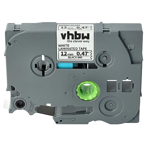 vhbw Schriftband-Kassette kompatibel mit Brother PT 1250, 1250CC, 1250CCVP, 1250J, 1250LB, 1250S, 1250VP Etiketten-Drucker 12mm Schwarz auf Weiß von vhbw