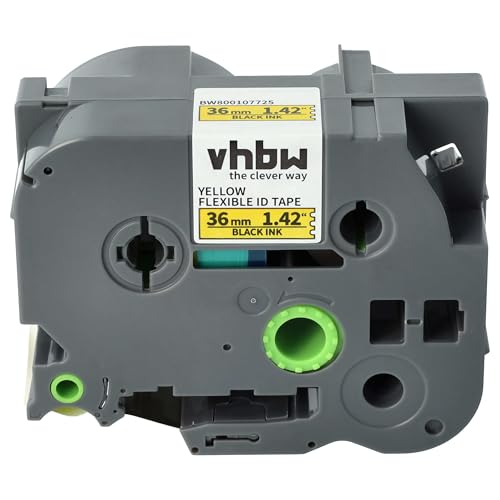 vhbw Schriftband-Kassette kompatibel mit Brother PT 9600, 9700PC, 9800PCN, 9500, 9500pc Etiketten-Drucker 8m x 36mm Schwarz auf Gelb, Flexibel von vhbw